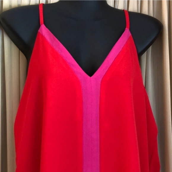 Red with Pink Accent Adjustable Sphaghetti Strapped Vneck Tank - Picture 1 of 6